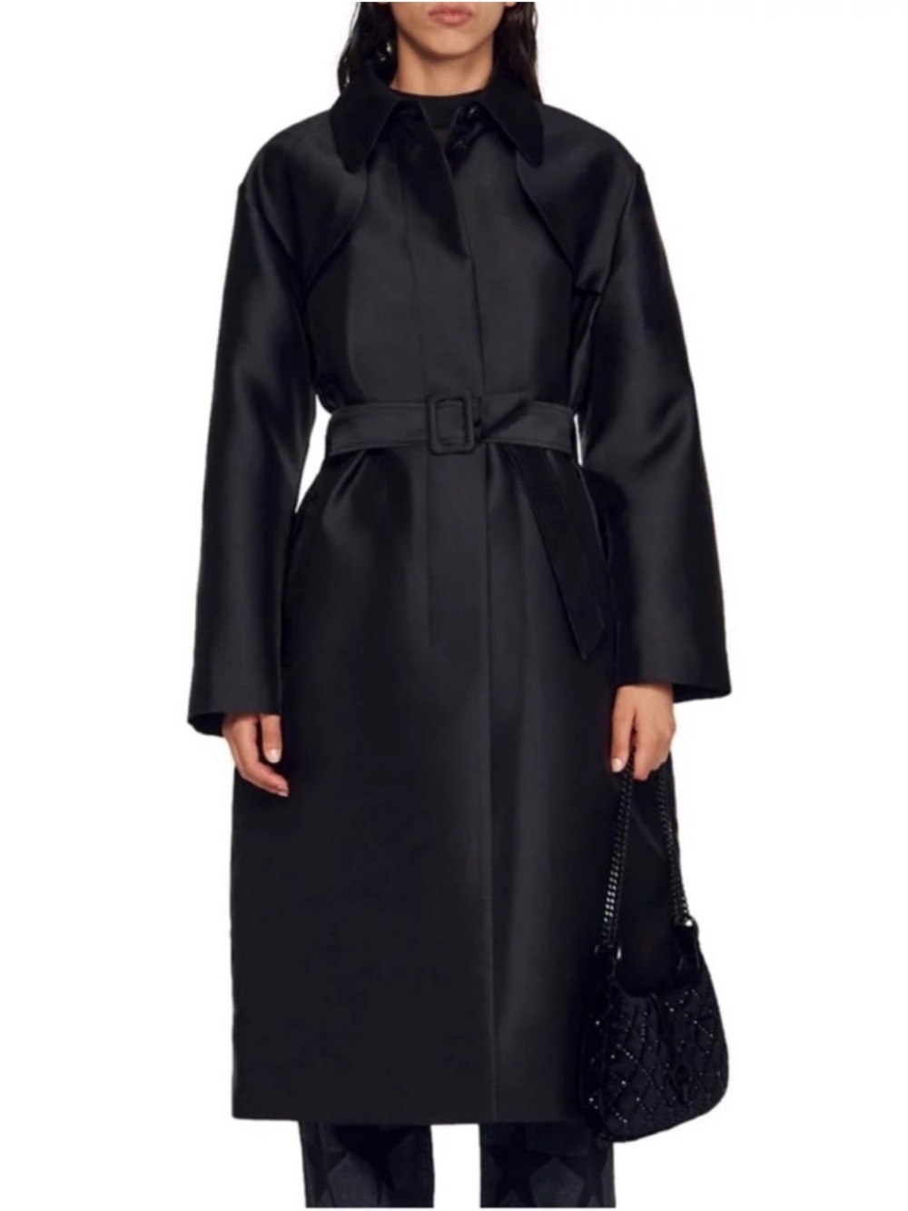 Sandro Black Belted Trench Coat